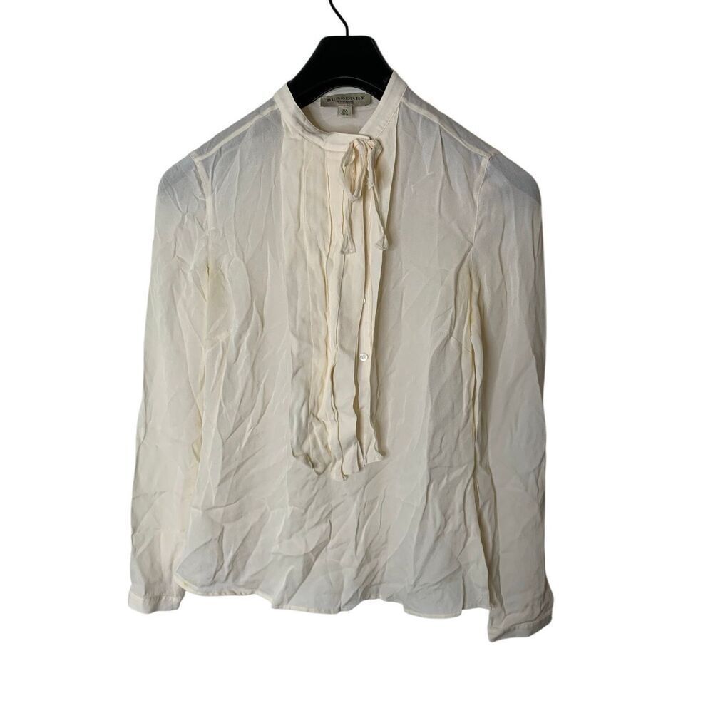 Burberry silk blouse pussybow necktie cream white women's size 4